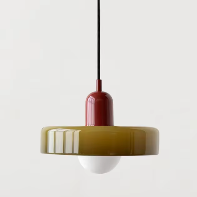 Glazen Hanglamp met Dubbele Kleurkap – Moderne Bauhaus-Stijl Verlichting voor Woon- en Eetkamer