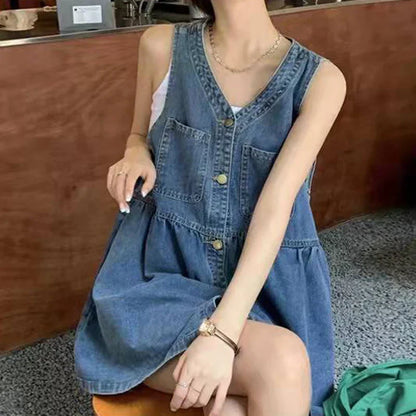 Denim Jurk met Schouderbandjes Blauw