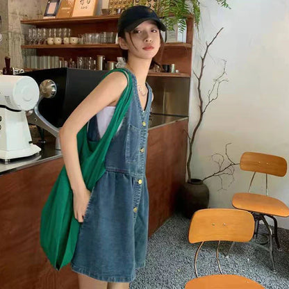 Denim Jurk met Schouderbandjes Blauw