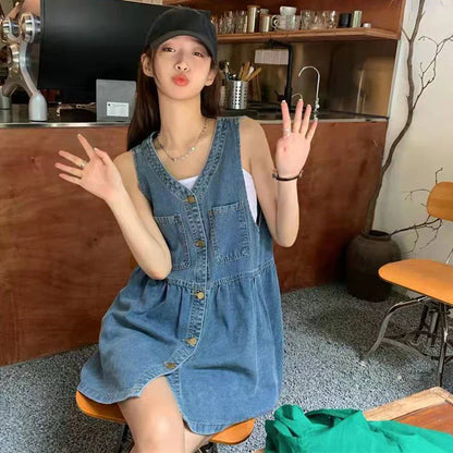 Denim Jurk met Schouderbandjes Blauw