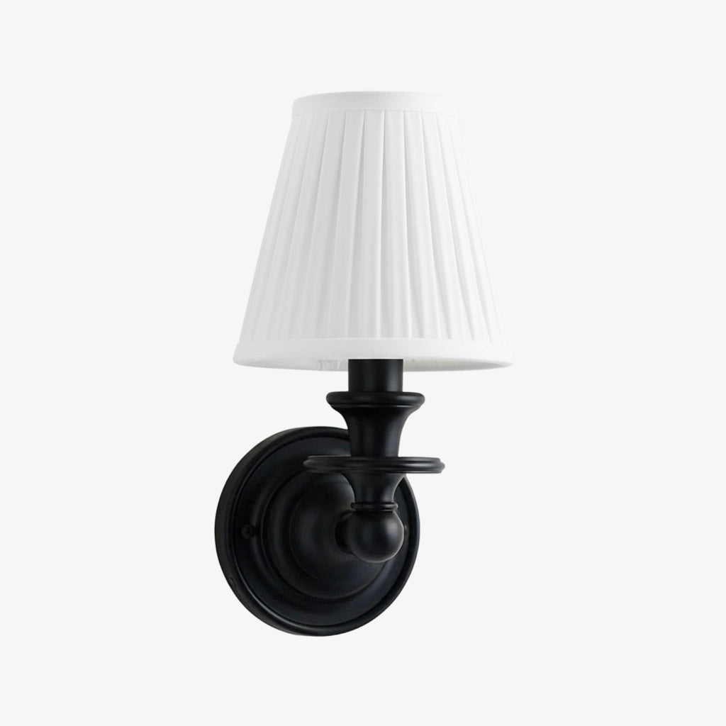 Wandlamp met stoffen kap en zwanenhalsarm – smeedijzeren armatuur met verstelbare leeslamp