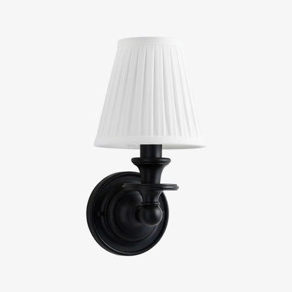 Wandlamp met stoffen kap en zwanenhalsarm – smeedijzeren armatuur met verstelbare leeslamp