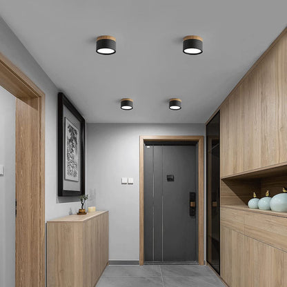 Cylinder kleine plafondlamp LED hout modern plafond hal woonkamer compact design