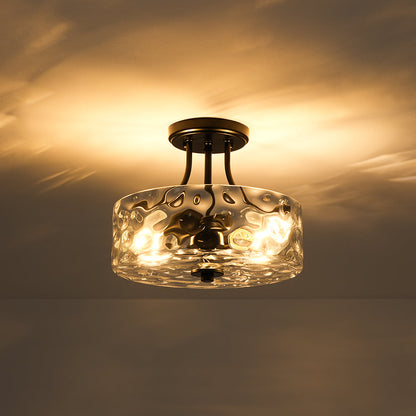 Glazen Plafondlamp Drum Messing 30cm 2 Lichts Gehamerd Glas Woonkamer Eetkamer Semi Flush Mount Badkamer Entree Hal Slaapkamer