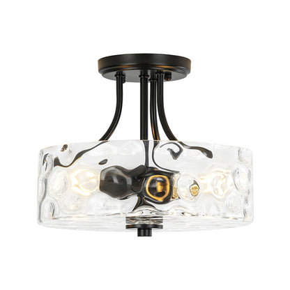 Glazen Plafondlamp Drum Messing 30cm 2 Lichts Gehamerd Glas Woonkamer Eetkamer Semi Flush Mount Badkamer Entree Hal Slaapkamer