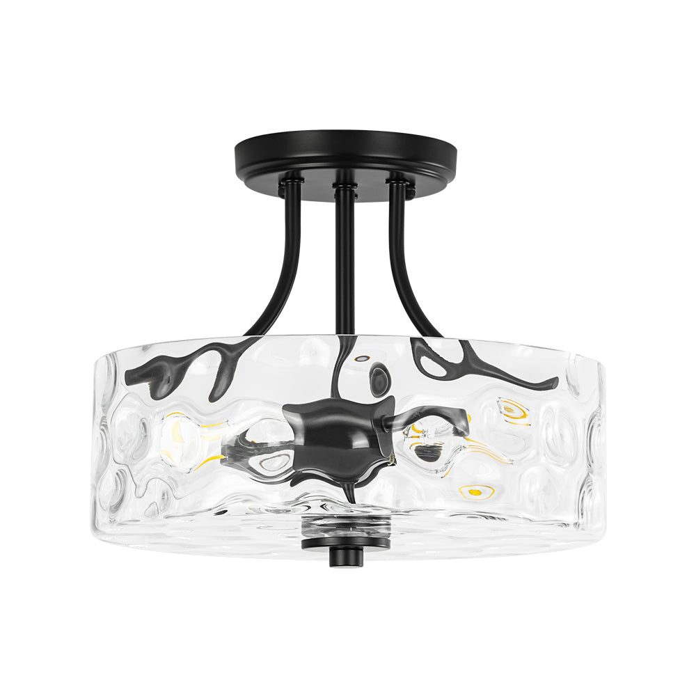 Glazen Plafondlamp Drum Messing 30cm 2 Lichts Gehamerd Glas Woonkamer Eetkamer Semi Flush Mount Badkamer Entree Hal Slaapkamer