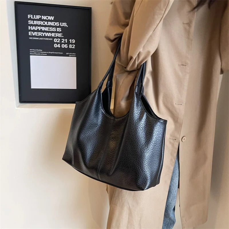 Vegan Schoudertas Dames Leren Look Ruim Tote Tas