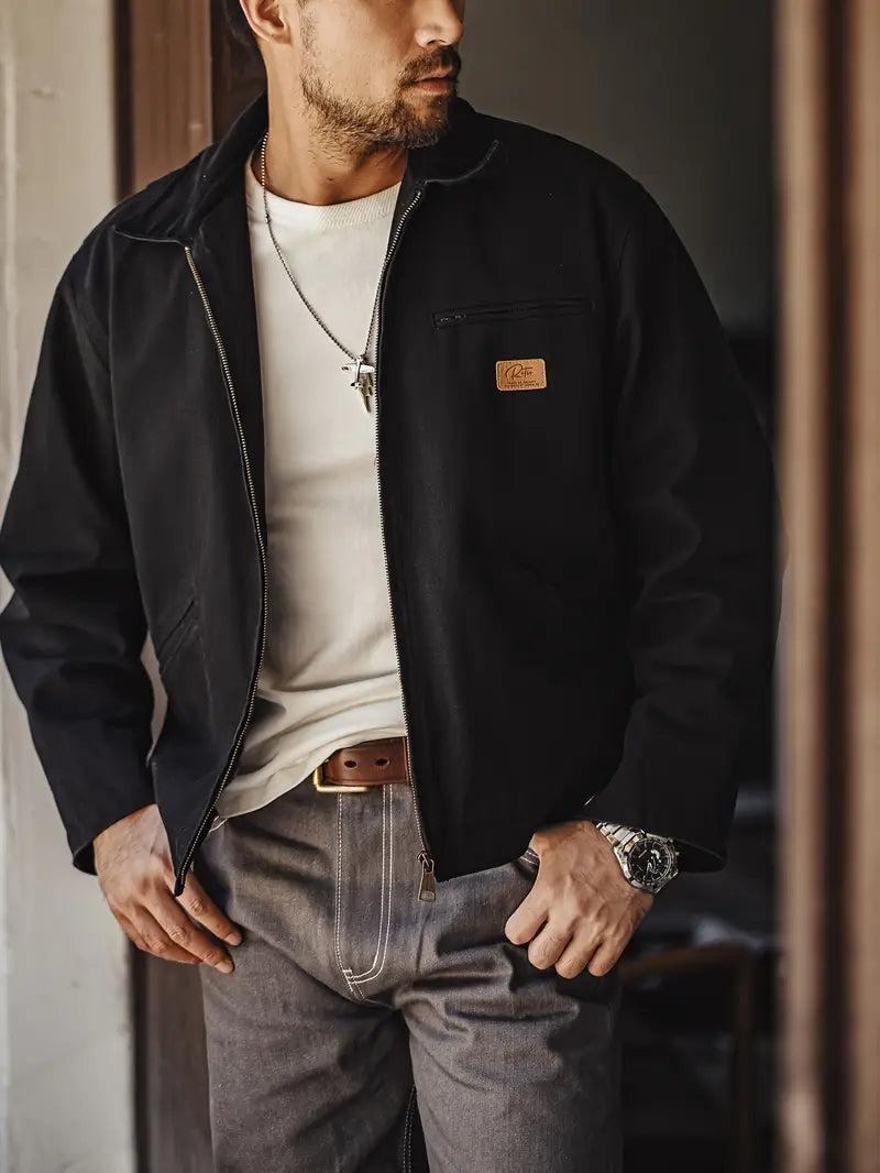 Mannen Bomberjack Zwart Leerjack Casual Stijl