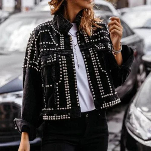 Leren Biker Jas voor Vrouw met Klinknagels