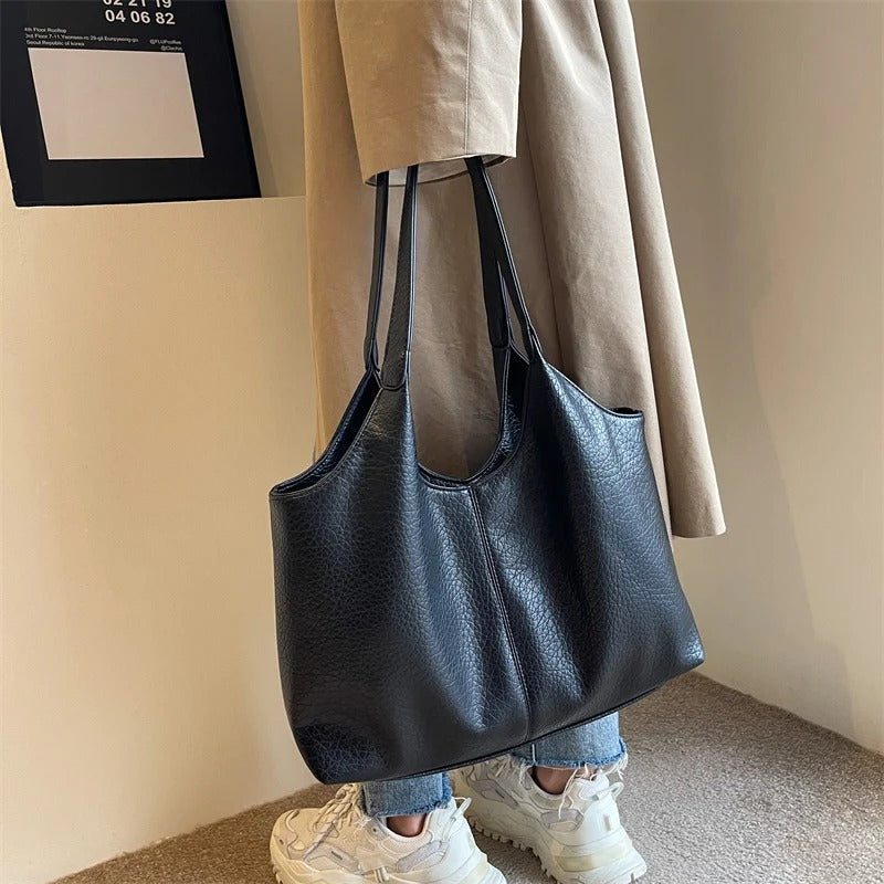 Vegan Schoudertas Dames Leren Look Ruim Tote Tas