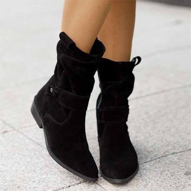 Suède Slouchy Laarzen voor Dames | Western-Geïnspireerd Mid-Calf Design