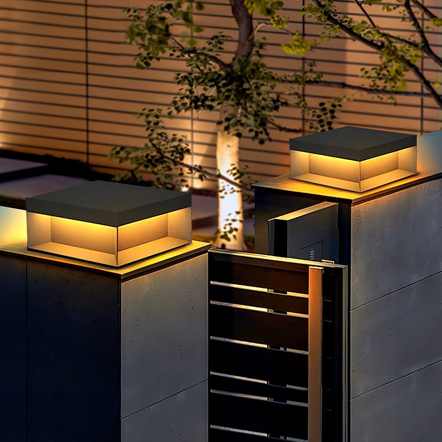 Buiten Tuinlamp Vierkant — Waterdicht IP65 Sokkel Verlichting Zwart Metaal & Matglas — 20×20×10 cm / 30×30×15 cm / 40×40×20 cm / 50×50×35 cm — Solarpaneel of Netaansluiting — 3000K/4000K/6000K — Oprit, Terras, Pad & Hek