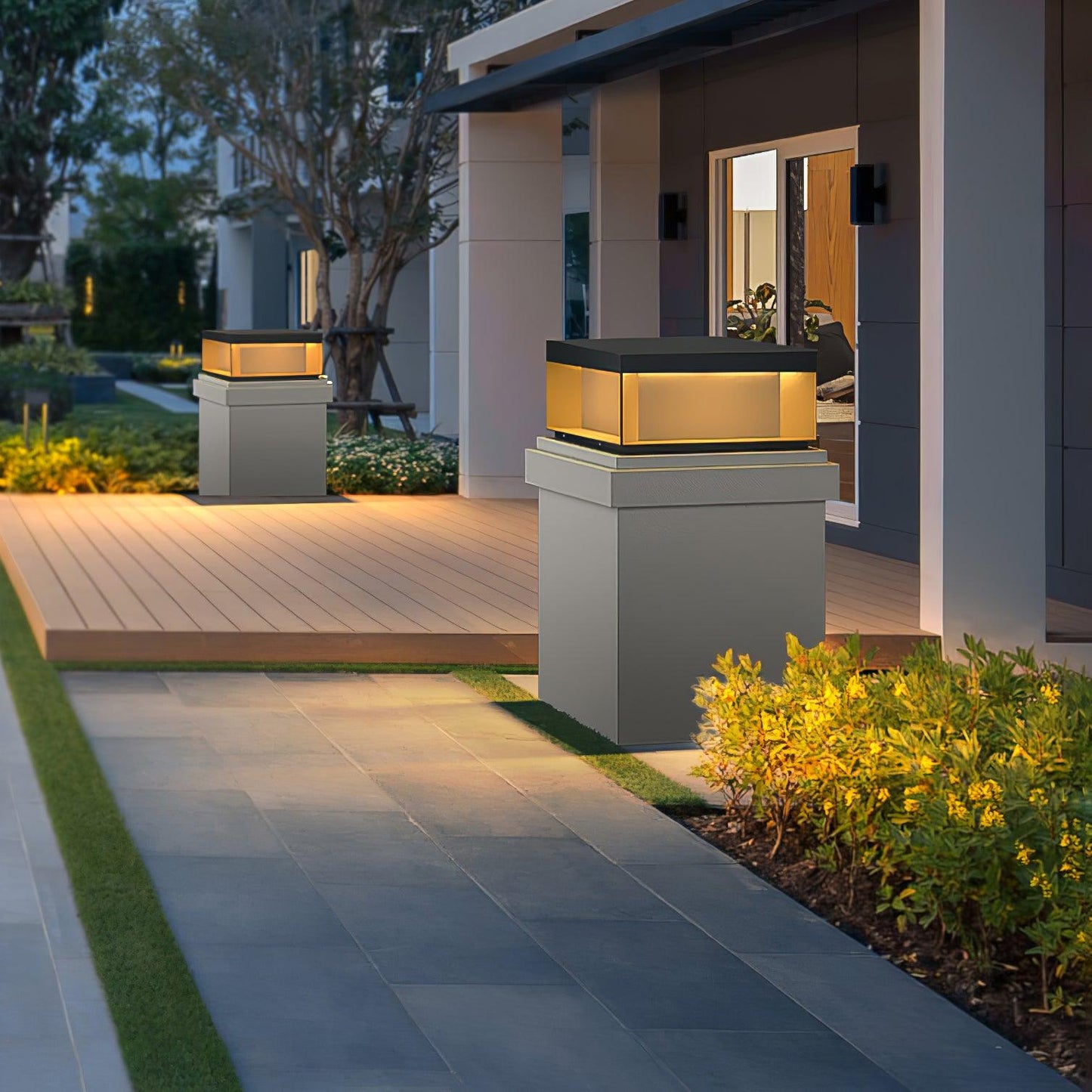 Solar Tuinpaal Verlichting Modern IP65 Zwart Aluminium Wegverlichting Waterdicht voor Tuin Oprit Terras