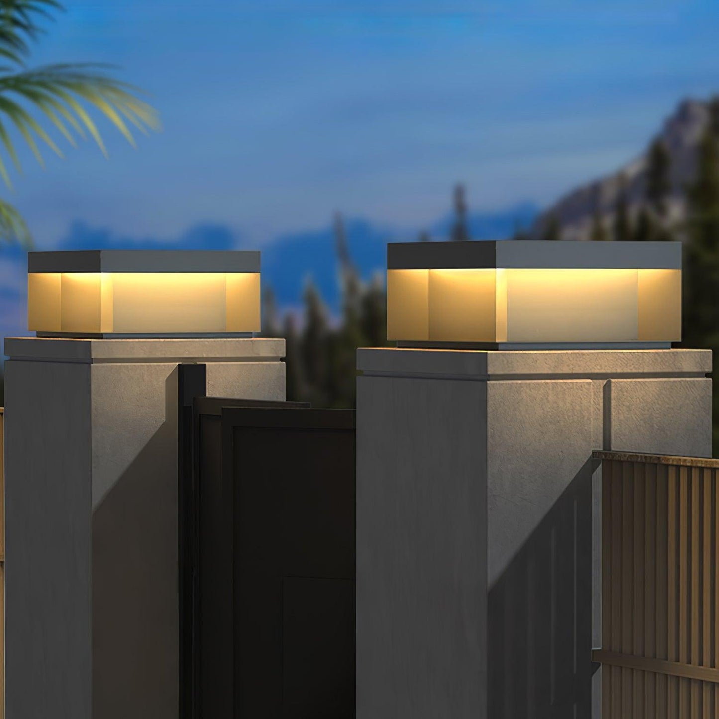 Buiten Tuinlamp Vierkant — Waterdicht IP65 Sokkel Verlichting Zwart Metaal & Matglas — 20×20×10 cm / 30×30×15 cm / 40×40×20 cm / 50×50×35 cm — Solarpaneel of Netaansluiting — 3000K/4000K/6000K — Oprit, Terras, Pad & Hek