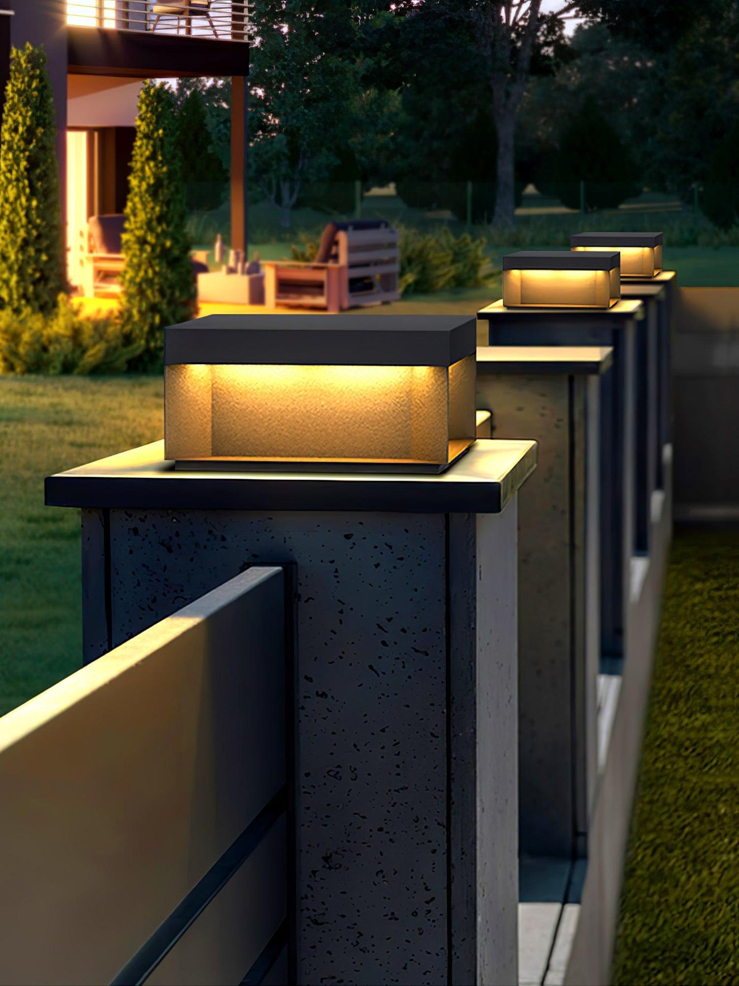 Buiten Tuinlamp Vierkant — Waterdicht IP65 Sokkel Verlichting Zwart Metaal & Matglas — 20×20×10 cm / 30×30×15 cm / 40×40×20 cm / 50×50×35 cm — Solarpaneel of Netaansluiting — 3000K/4000K/6000K — Oprit, Terras, Pad & Hek