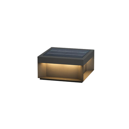 Buiten Tuinlamp Vierkant — Waterdicht IP65 Sokkel Verlichting Zwart Metaal & Matglas — 20×20×10 cm / 30×30×15 cm / 40×40×20 cm / 50×50×35 cm — Solarpaneel of Netaansluiting — 3000K/4000K/6000K — Oprit, Terras, Pad & Hek