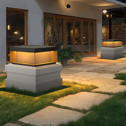 Buiten Tuinlamp Vierkant — Waterdicht IP65 Sokkel Verlichting Zwart Metaal & Matglas — 20×20×10 cm / 30×30×15 cm / 40×40×20 cm / 50×50×35 cm — Solarpaneel of Netaansluiting — 3000K/4000K/6000K — Oprit, Terras, Pad & Hek