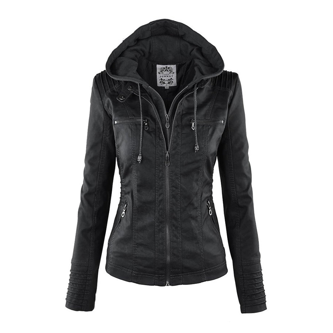 Dames Lederjas Waterdicht met Afneembare Capuchon