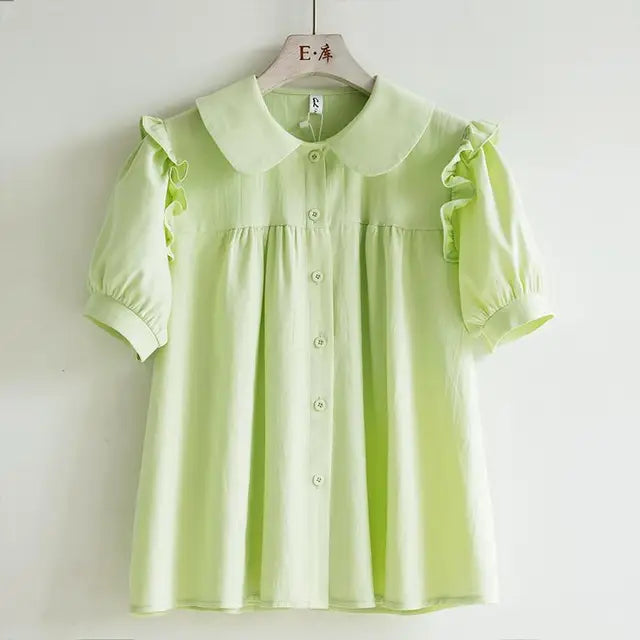 Blouse met Peter Pan Kraag voor Vrouw Blauw Zacht - StudioMarella