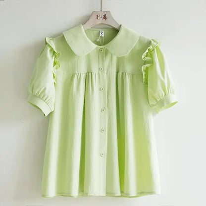 Blouse met Peter Pan Kraag voor Vrouw Blauw Zacht - StudioMarella