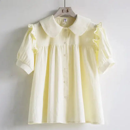 Blouse met Peter Pan Kraag voor Vrouw Blauw Zacht