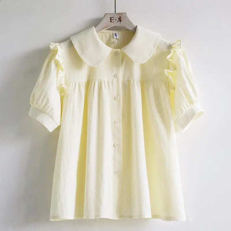 Blouse met Peter Pan Kraag voor Vrouw Blauw Zacht