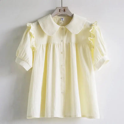 Blouse met Peter Pan Kraag voor Vrouw Blauw Zacht