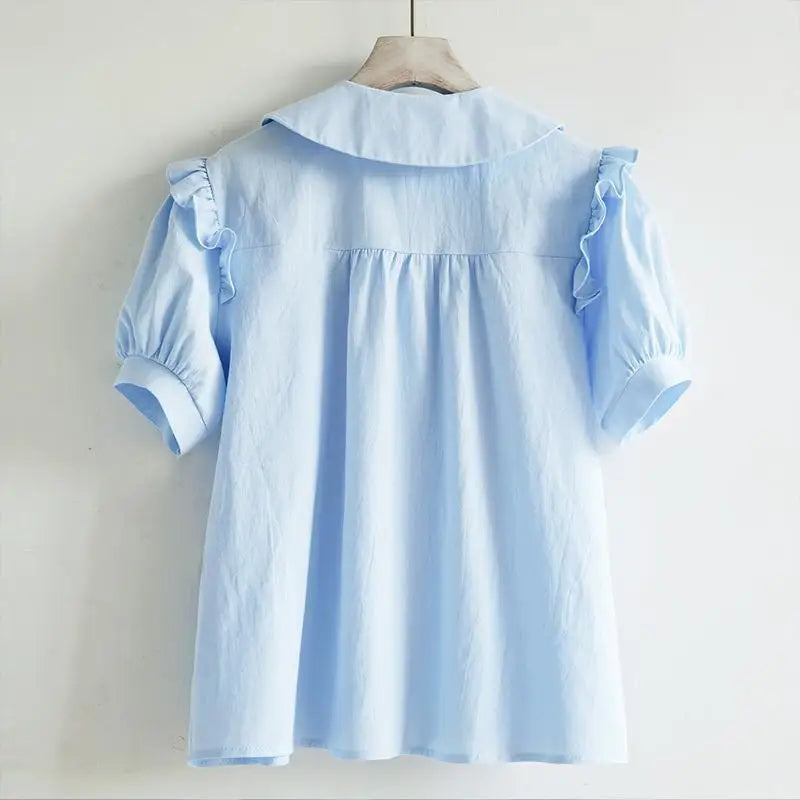 Blouse met Peter Pan Kraag voor Vrouw Blauw Zacht