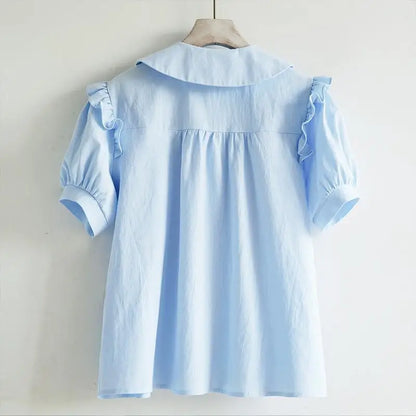 Blouse met Peter Pan Kraag voor Vrouw Blauw Zacht