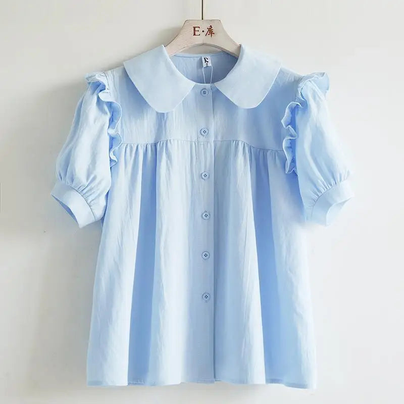Blouse met Peter Pan Kraag voor Vrouw Blauw Zacht