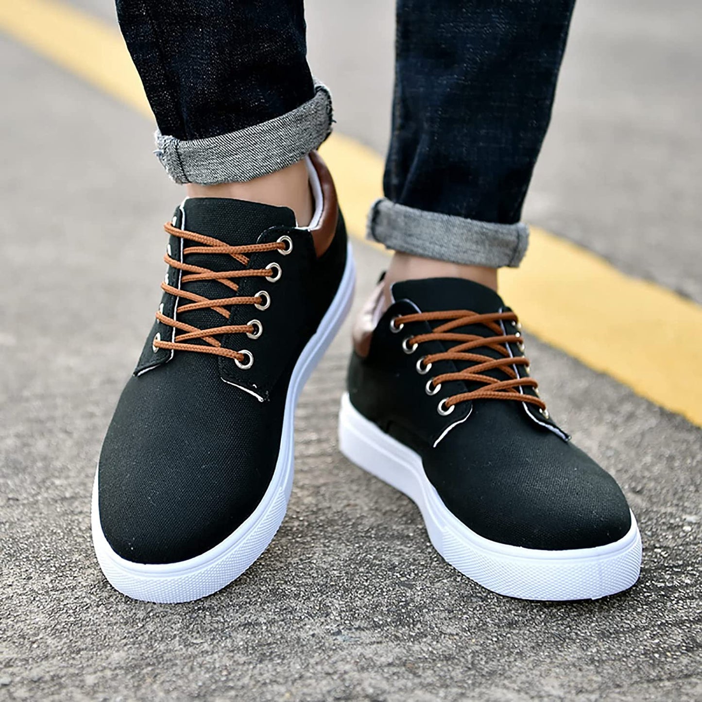Heren Sneakers Leren Casual Schoenen Zwart Stijlvol
