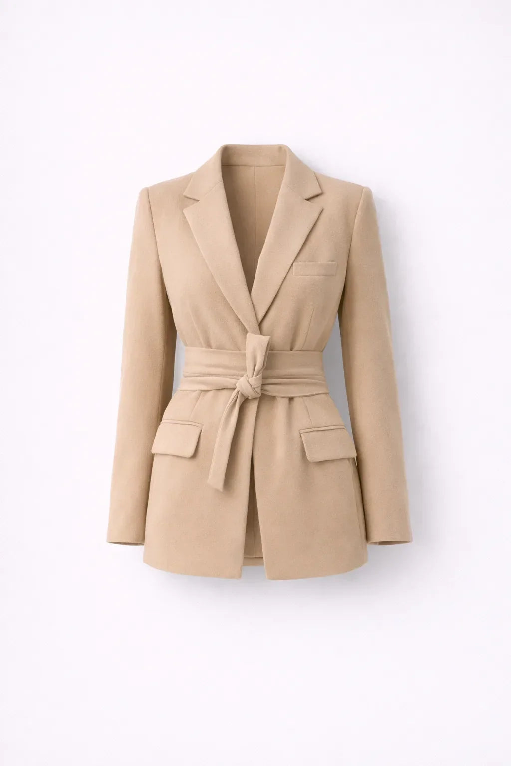 Blazer met strikceintuur en diepe v-hals