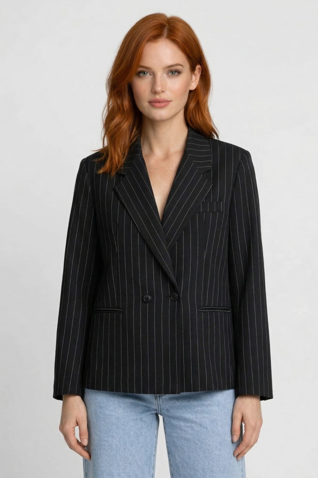 Dames Blazer Oversized Krijgstreep Dubbele Knopen Elegant Stijl