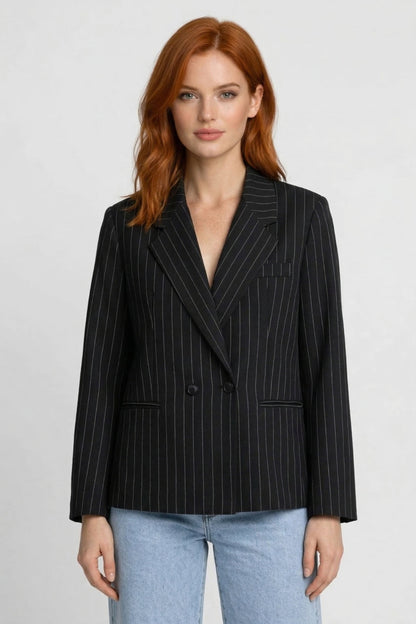 Dames Blazer Oversized Krijgstreep Dubbele Knopen Elegant Stijl
