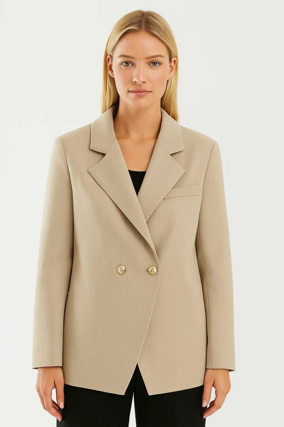 Dames Blazer Lichtgewicht Dubbelrijige Knopen Trendy Snit