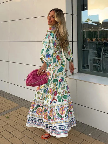 Bloemenprint Maxi Jurk Zomerjurk Vrouw Vrolijk
