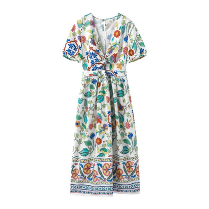 Bloemenprint Maxi Jurk Zomerjurk Vrouw Vrolijk
