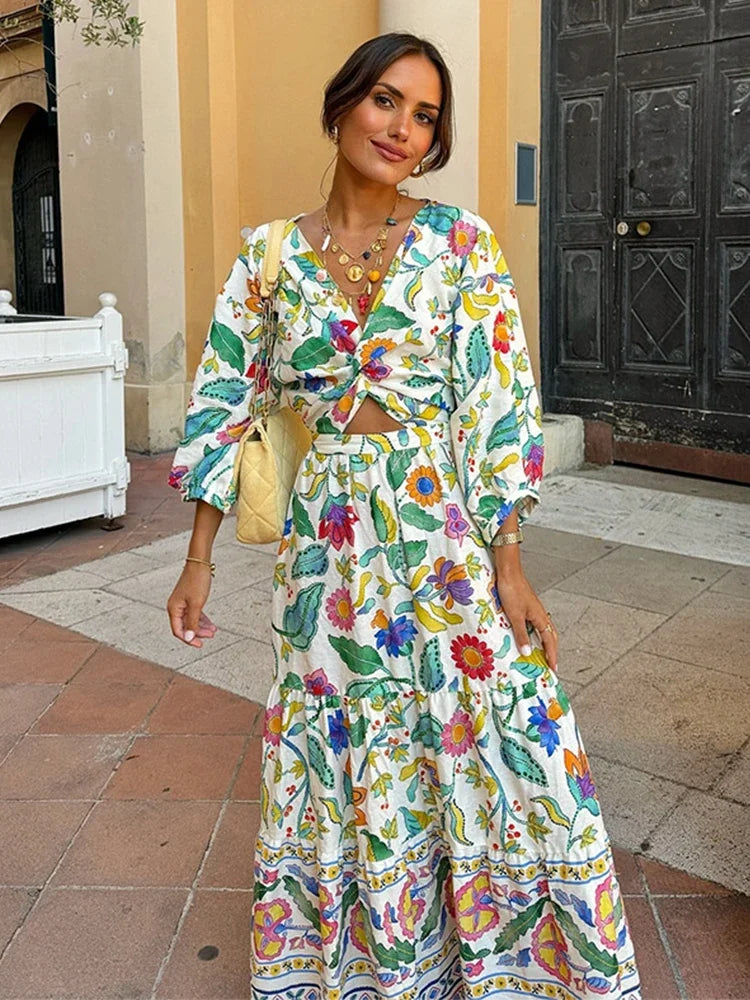 Bloemenprint Maxi Jurk Zomerjurk Vrouw Vrolijk