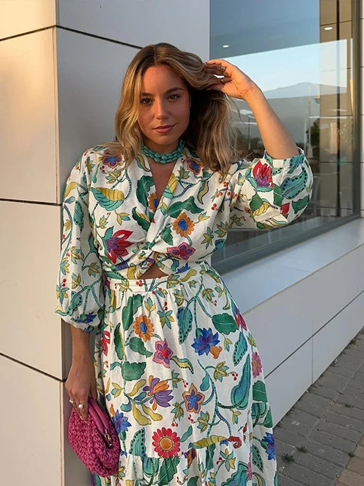 Bloemenprint Maxi Jurk Zomerjurk Vrouw Vrolijk