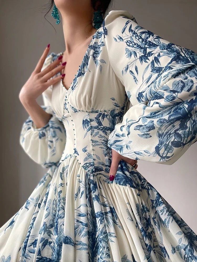 Jurk Met Bloemenprint en Lantaarnmouwen Vrouwelijk Elegant