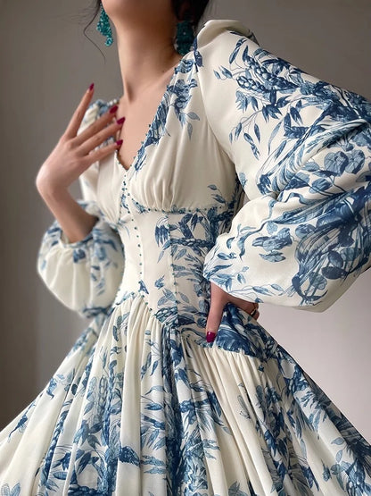 Jurk Met Bloemenprint en Lantaarnmouwen Vrouwelijk Elegant