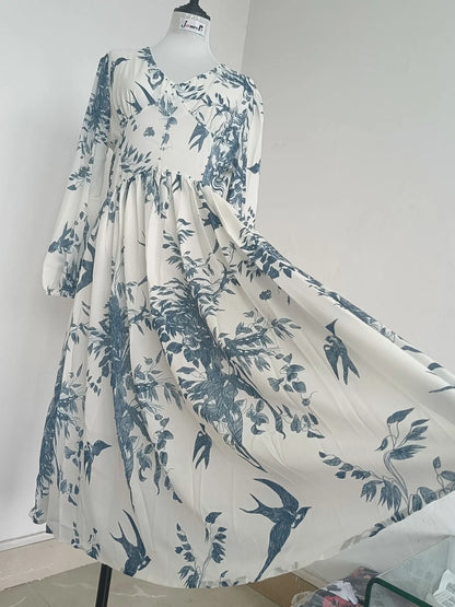 Jurk Met Bloemenprint en Lantaarnmouwen Vrouwelijk Elegant