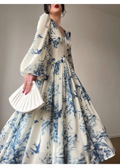 Jurk Met Bloemenprint en Lantaarnmouwen Vrouwelijk Elegant