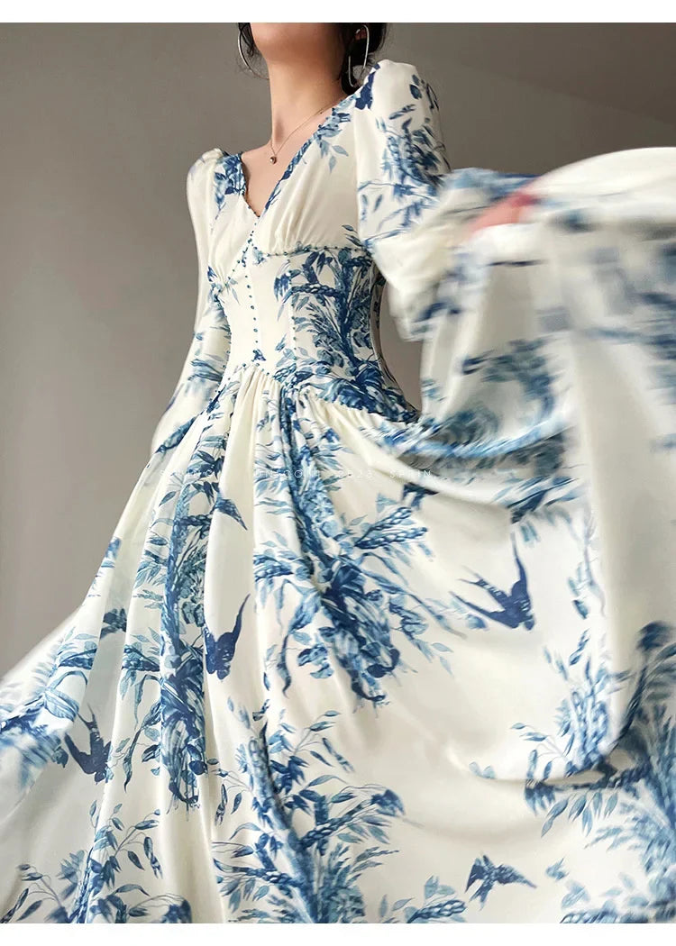 Jurk Met Bloemenprint en Lantaarnmouwen Vrouwelijk Elegant