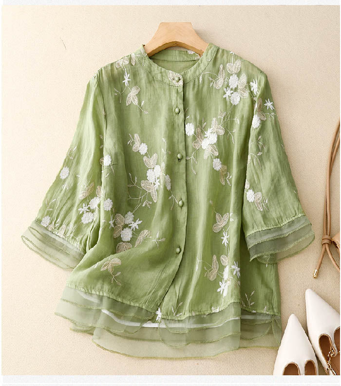 Bloemen Blouse met Kraag Vrouwelijk Design - StudioMarella