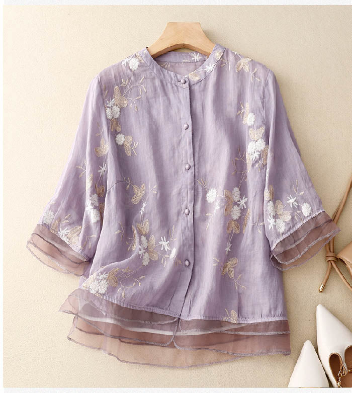 Bloemen Blouse Met Knopen | Damesmode 3/4 Mouwen 5