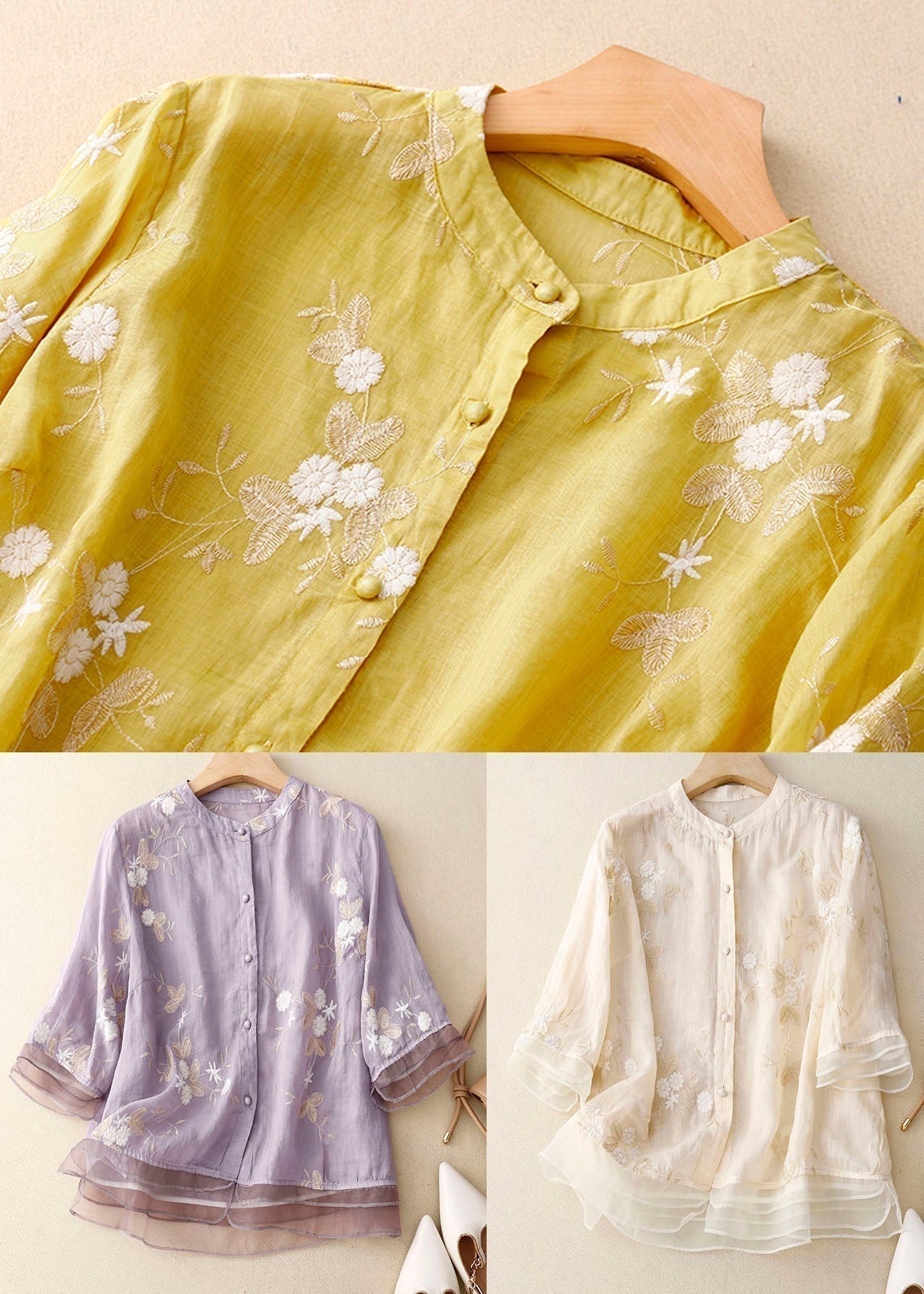 Bloemen Blouse Met Knopen | Damesmode 3/4 Mouwen 8