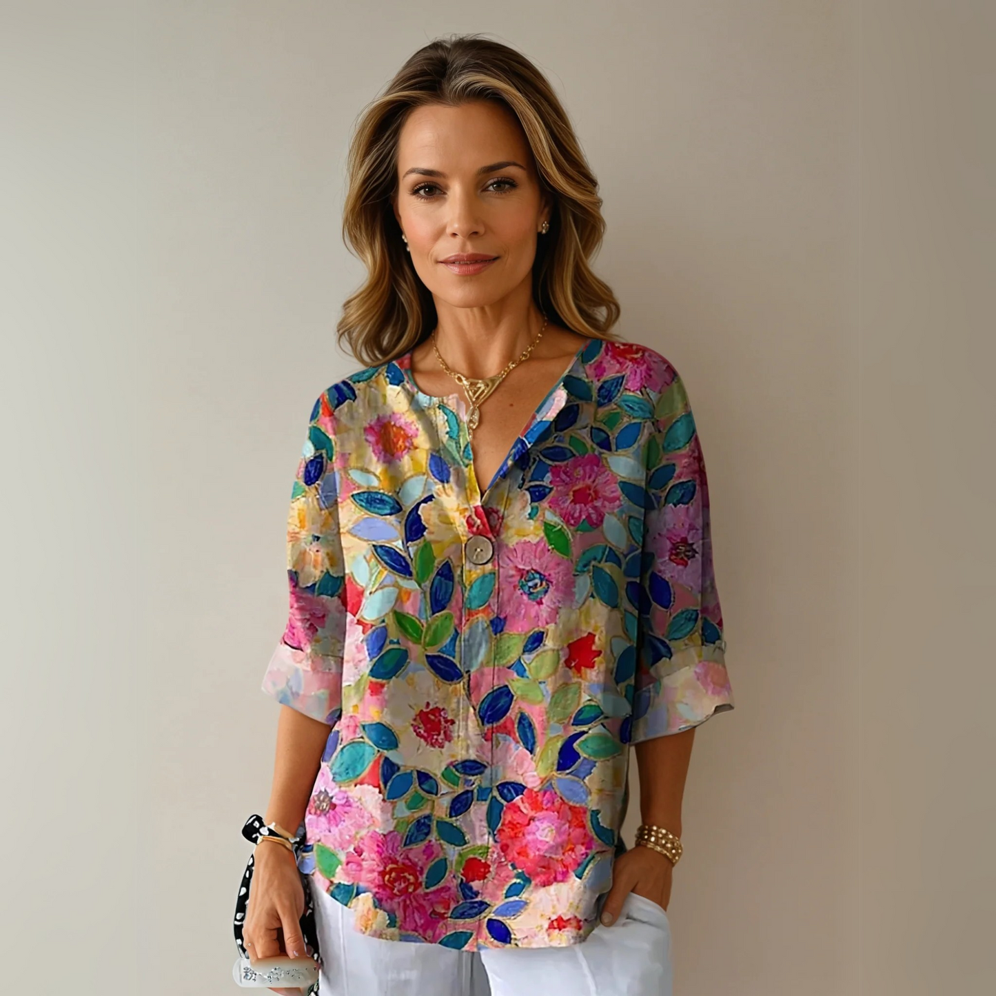 Vrouwelijke Bloemen Blouse Met Kraag - StudioMarella