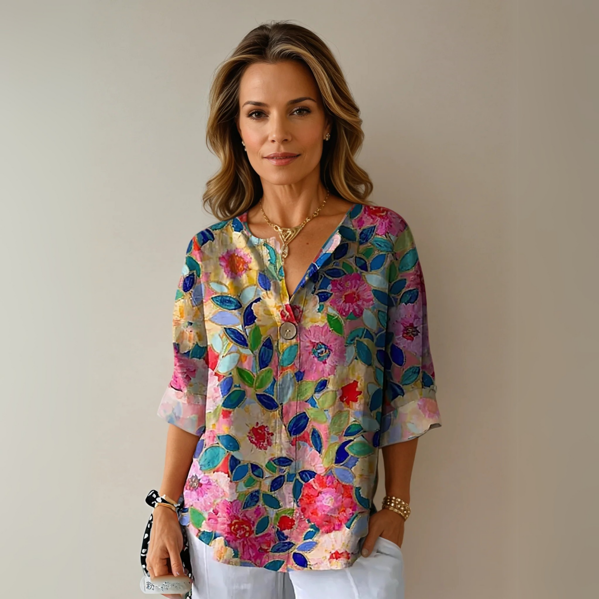 Vrouwelijke Bloemen Blouse Met Kraag - StudioMarella