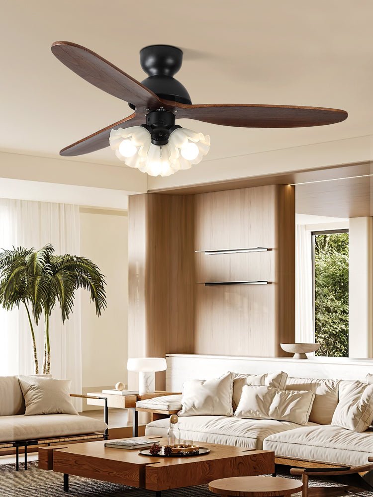 Plafondventilator met Verlichting – Scandinavische Ventilator met Lamp – Houten Bladen en LED-Verlichting